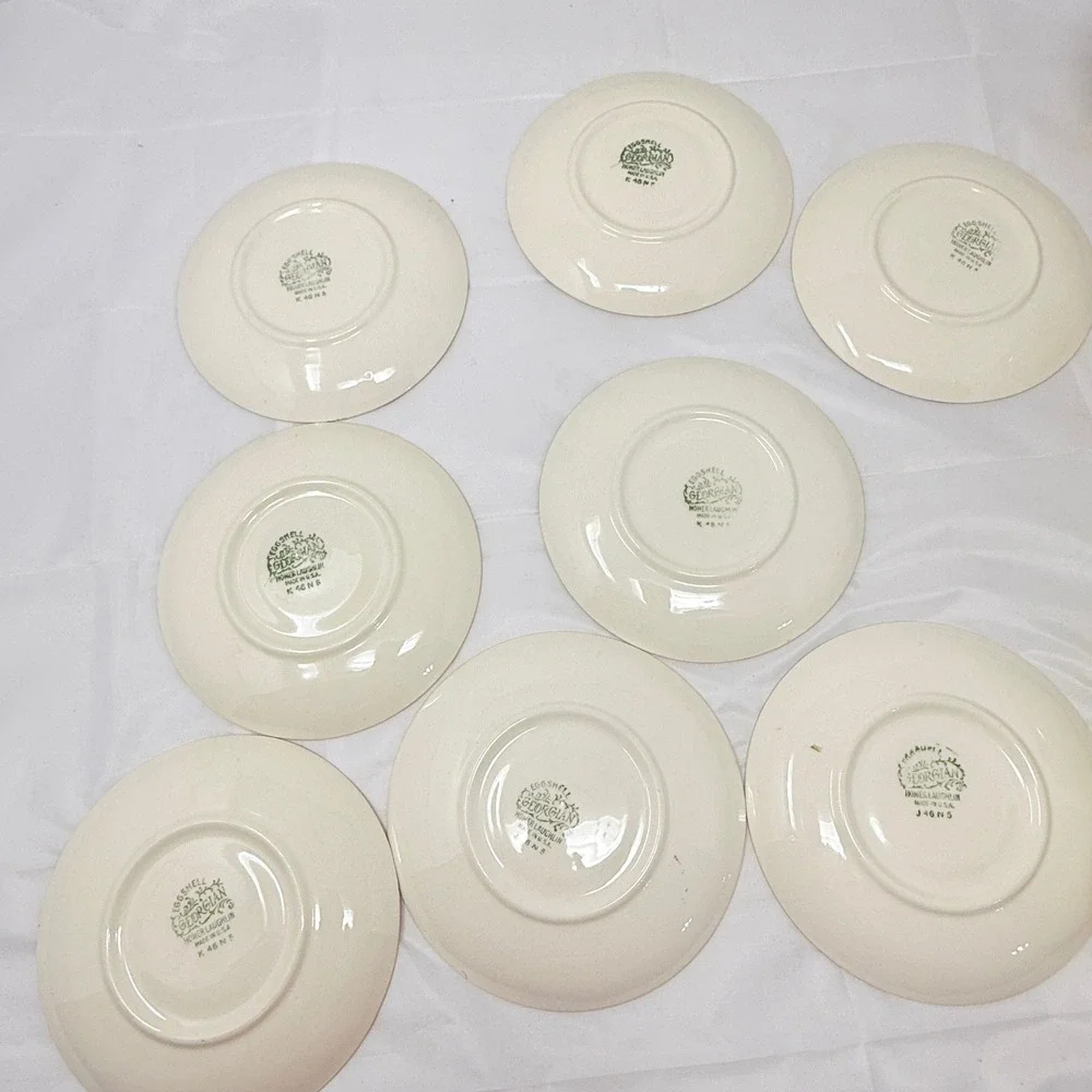 Homer Laughlin Eggshell Georgian Tea Cups and Saucers Floral Blue Gold